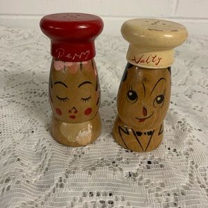 Vintage wooden Salty & Peppy shakers